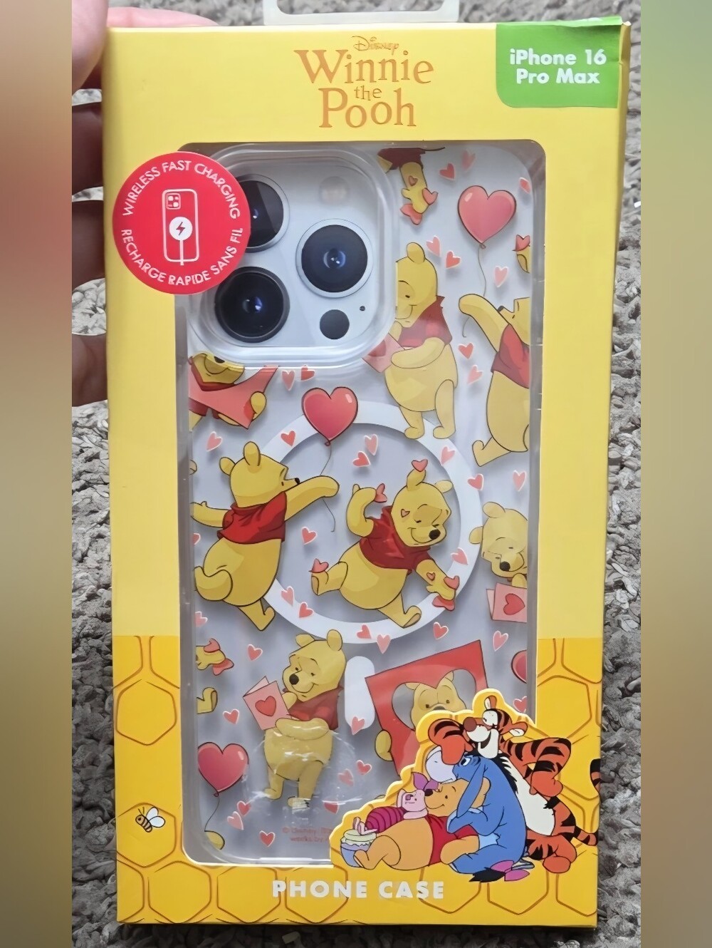 Disney Winnie the Pooh iPhone 16 Pro Max Case Clear Pink Hearts NIB